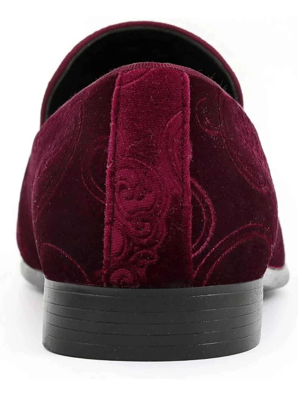 Amali Men's Burgundy Paisley Embossed Velvet Loafers Trim Slip On Tuxedo Shoes